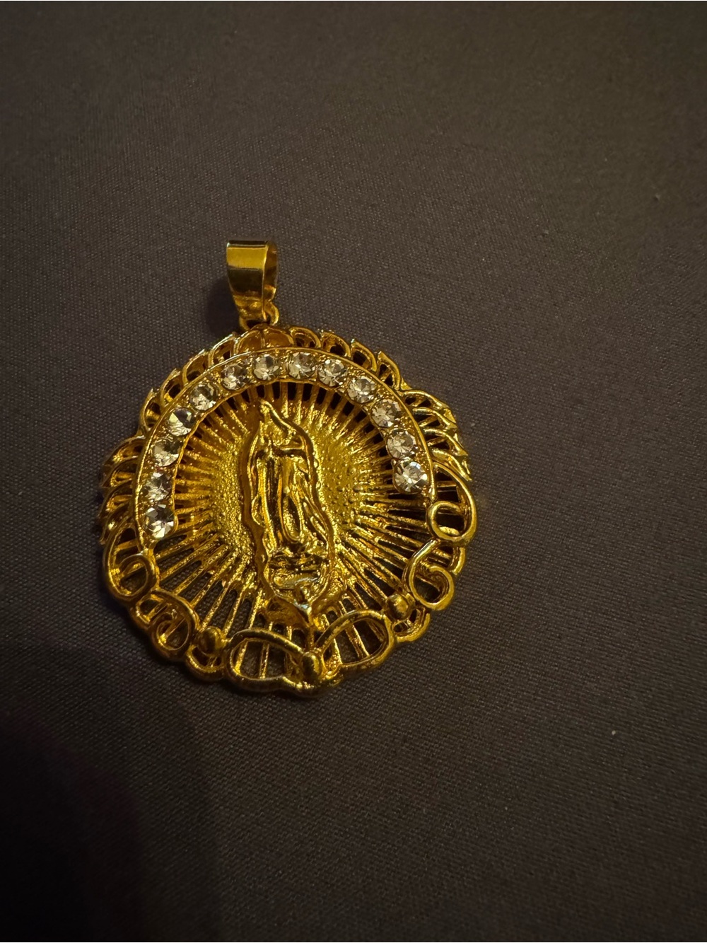Gold-Tone Virgin Mary Pendant with Crystal Accents